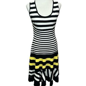 Joseph Ribkoff Striped Black and Yellow Dress